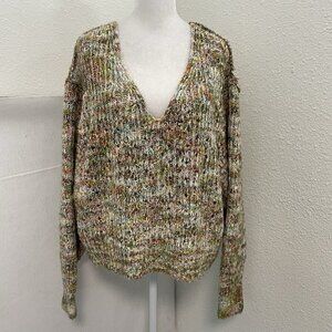 Free People Oversized Chunky Knit V-Neck Sweater Rainbow Confetti size Small